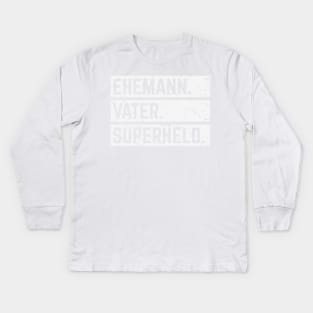 Ehemann Vater Superheld (Super Papa / Superpapa / Vintage / White) Kids Long Sleeve T-Shirt